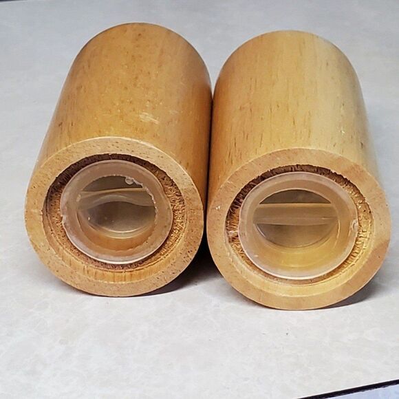 Vintage Light Oak Solid Wood Salt & Pepper Shaker Set Smooth Natural Finish 3.5" - Picture 5 of 6